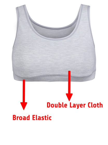 Girl's Premium Combed Cotton Blend Non-Padded Non-Wired Full Coverage Sports Bra (Pack of 2)