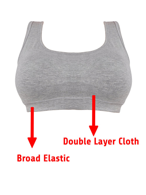 Girl's Cotton Blend Non-Padded Non-Wired Low Back Coverage Sports Bra